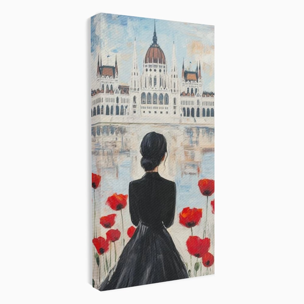 Tablou canvas cu tablou canvas cu femeie si maci, fara rama, pe sasiu de lemn